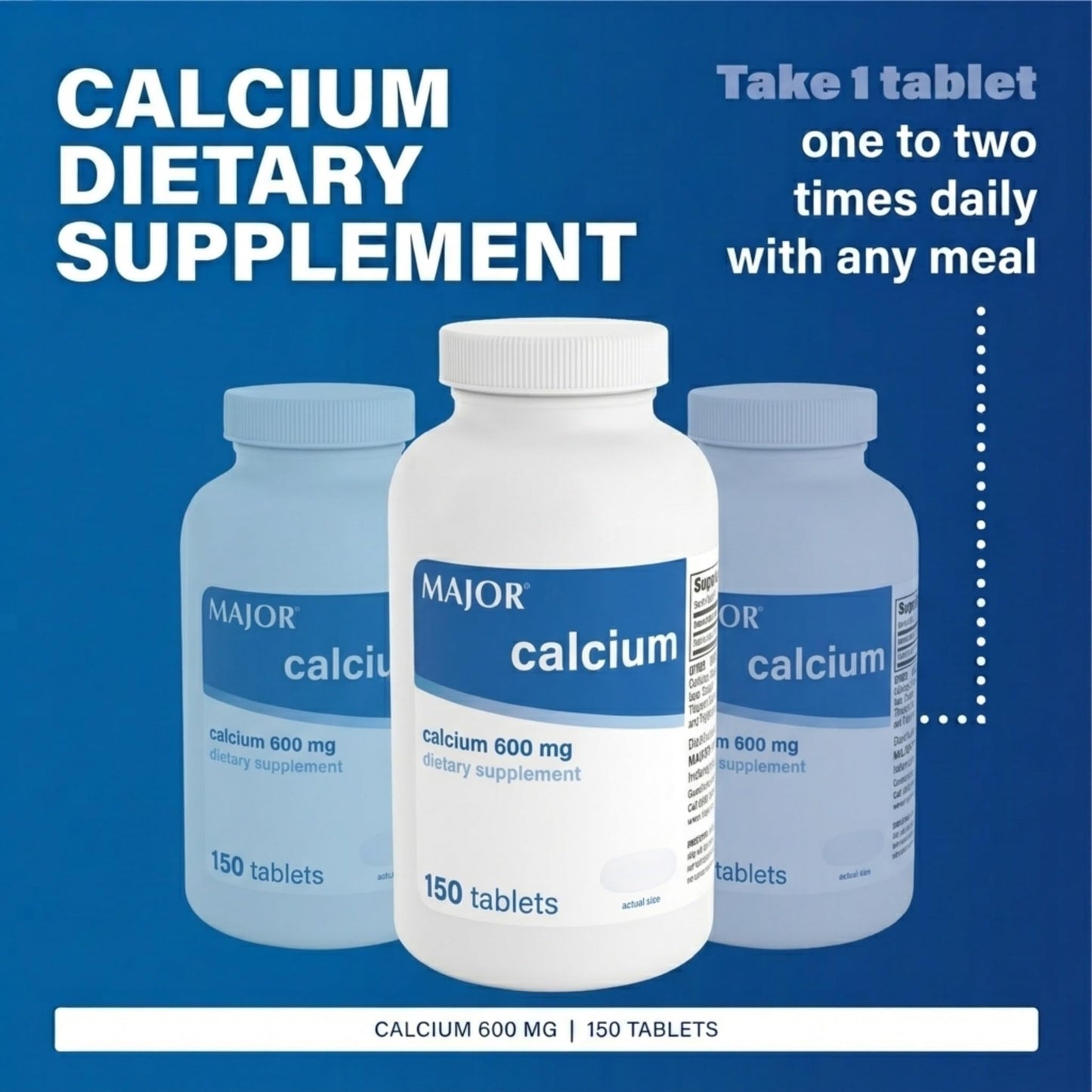 Major 600mg Calcium Tablets - Calcium Supplement - 150 Count (1 Pack) - dailyvitalstore