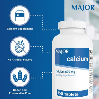 Major 600mg Calcium Tablets - Calcium Supplement - 150 Count (1 Pack) - dailyvitalstore