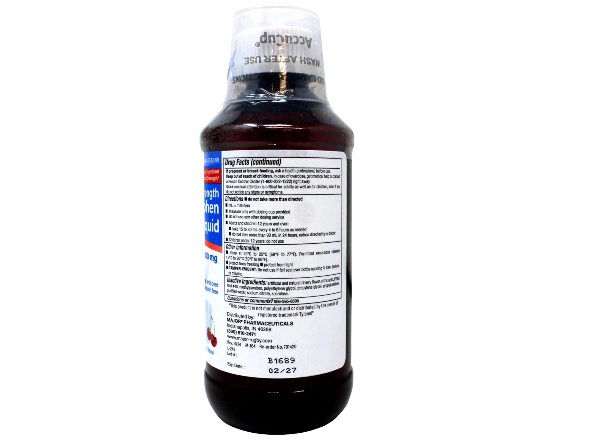 MAJOR Adult Extra Strength Liquid Acetaminophen - 500 mg Acetaminophen/15 mL Dose - Pain Reliever and Fever Reducer - Cherry Flavor - 8 Fl Oz - dailyvitalstore