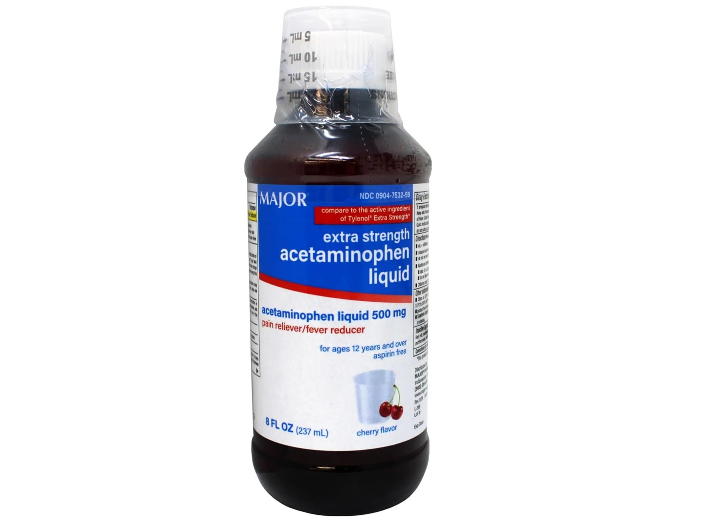 MAJOR Adult Extra Strength Liquid Acetaminophen - 500 mg Acetaminophen/15 mL Dose - Pain Reliever and Fever Reducer - Cherry Flavor - 8 Fl Oz - dailyvitalstore