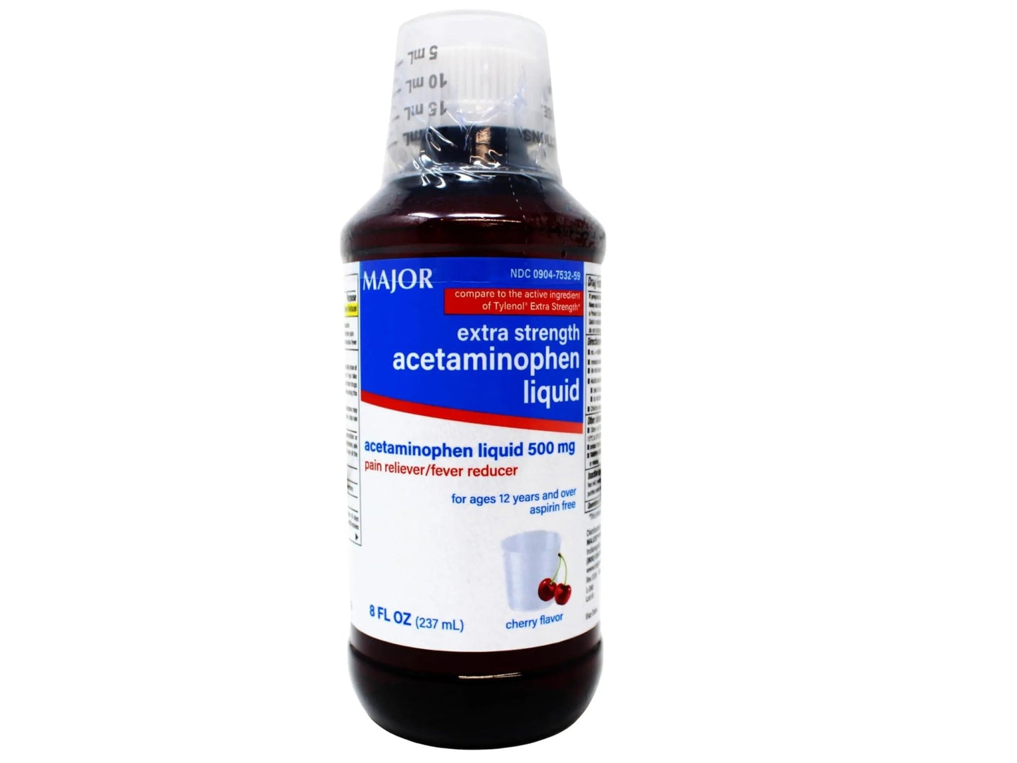 MAJOR Adult Extra Strength Liquid Acetaminophen - 500 mg Acetaminophen/15 mL Dose - Pain Reliever and Fever Reducer - Cherry Flavor - 8 Fl Oz - dailyvitalstore