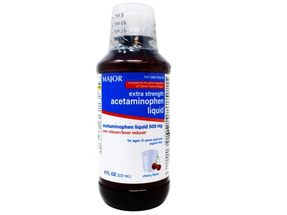 MAJOR Adult Extra Strength Liquid Acetaminophen - 500 mg Acetaminophen/15 mL Dose - Pain Reliever and Fever Reducer - Cherry Flavor - 8 Fl Oz - dailyvitalstore