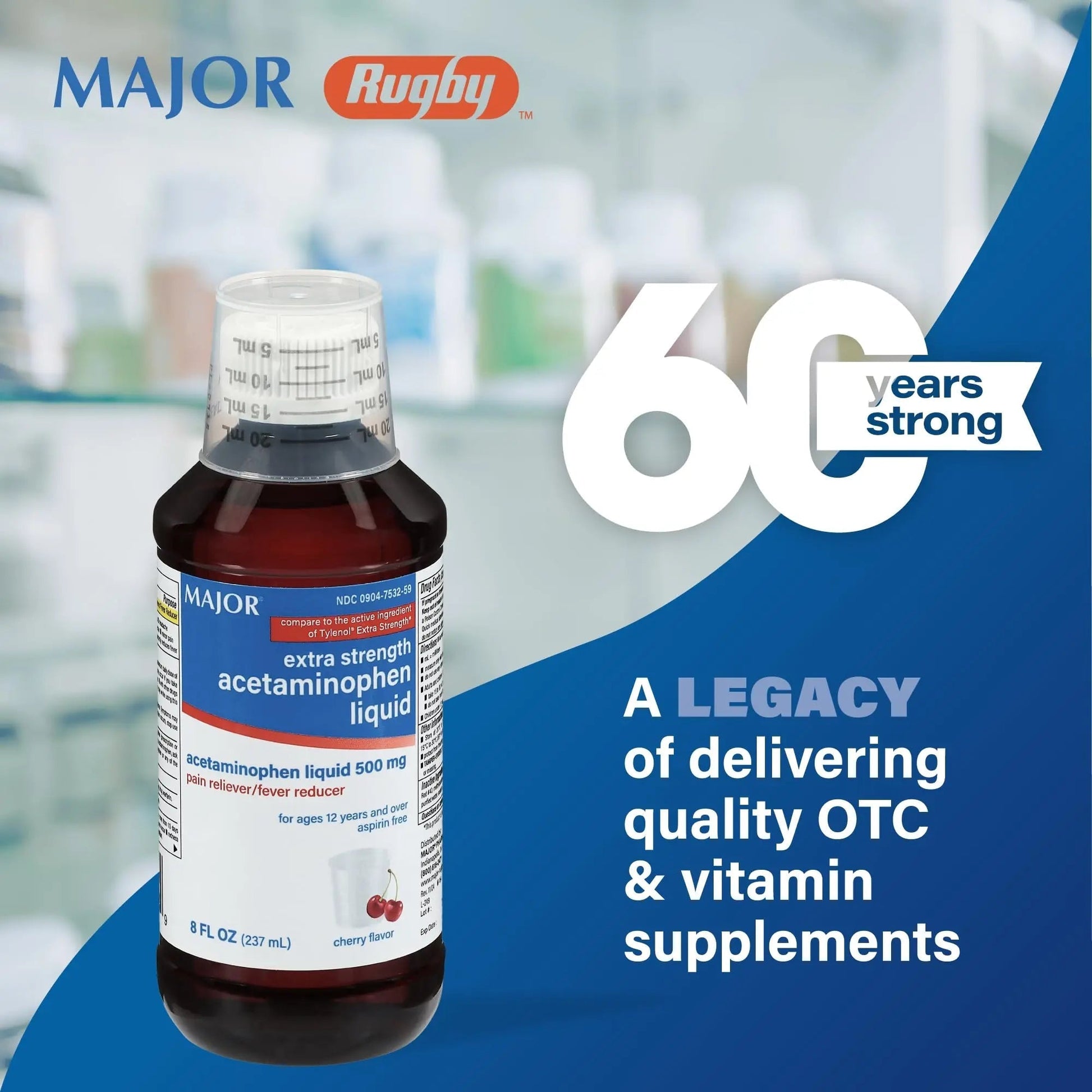 MAJOR Adult Extra Strength Liquid Acetaminophen 500mg - Helps Relieve Pain and Reduce Fevers - Aspirin Free - Cherry Flavor - 8 Fl Oz (2 Pack) - dailyvitalstore