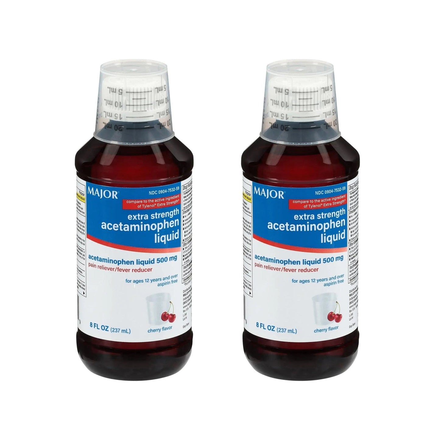 MAJOR Adult Extra Strength Liquid Acetaminophen 500mg - Helps Relieve Pain and Reduce Fevers - Aspirin Free - Cherry Flavor - 8 Fl Oz (2 Pack) - dailyvitalstore