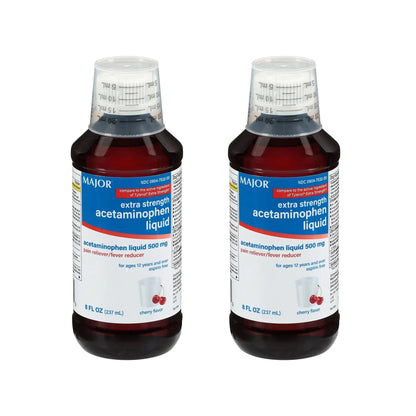 MAJOR Adult Extra Strength Liquid Acetaminophen 500mg - Helps Relieve Pain and Reduce Fevers - Aspirin Free - Cherry Flavor - 8 Fl Oz (2 Pack) - dailyvitalstore