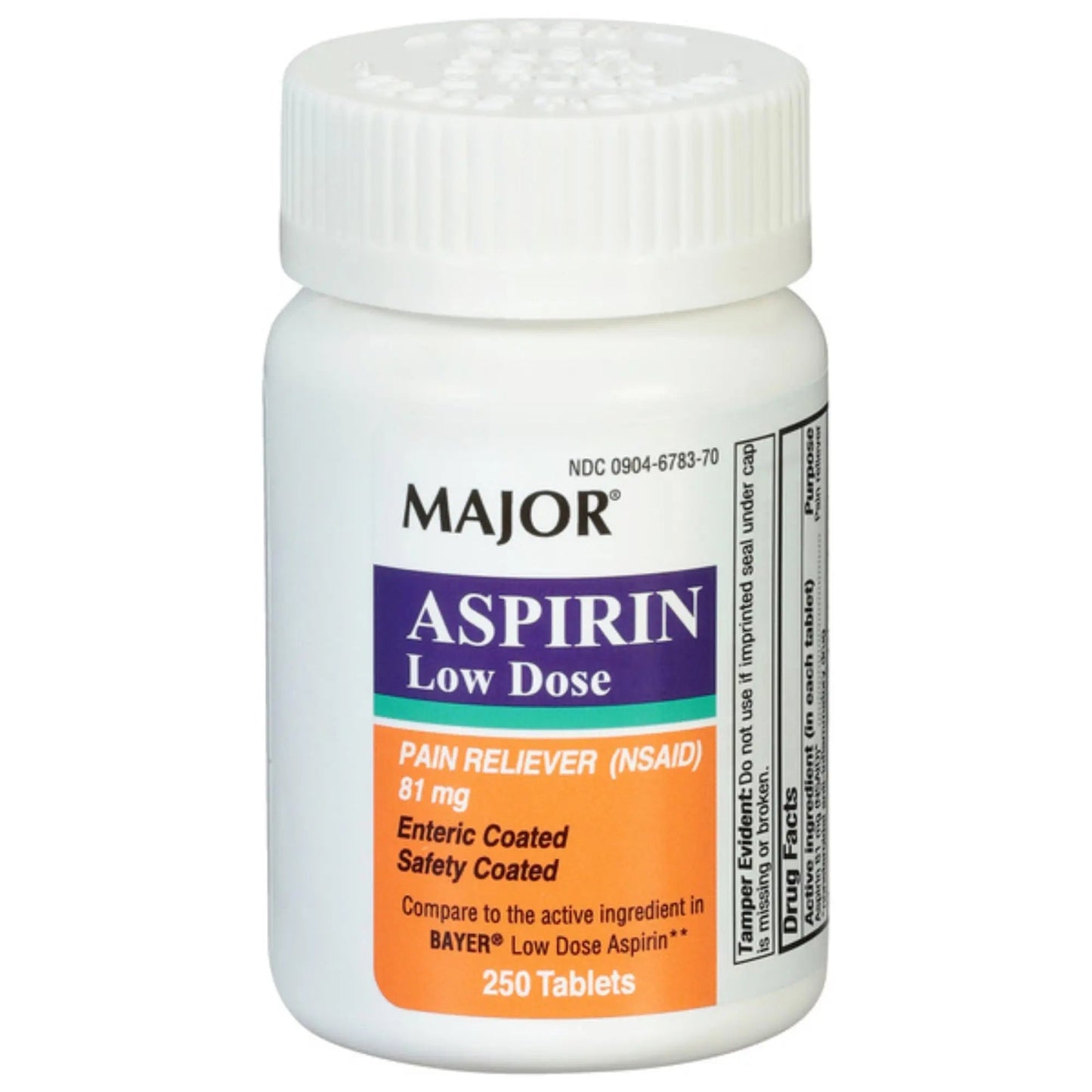 MAJOR Aspirin Low Dose 81 Mg - Pain Reliever (NSAID) - Enteric Coated - 250 Tablets - dailyvitalstore