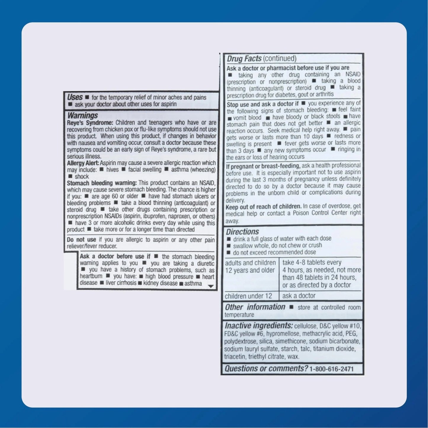 MAJOR Aspirin Low Dose 81 Mg - Pain Reliever (NSAID) - Enteric Coated - 250 Tablets - dailyvitalstore