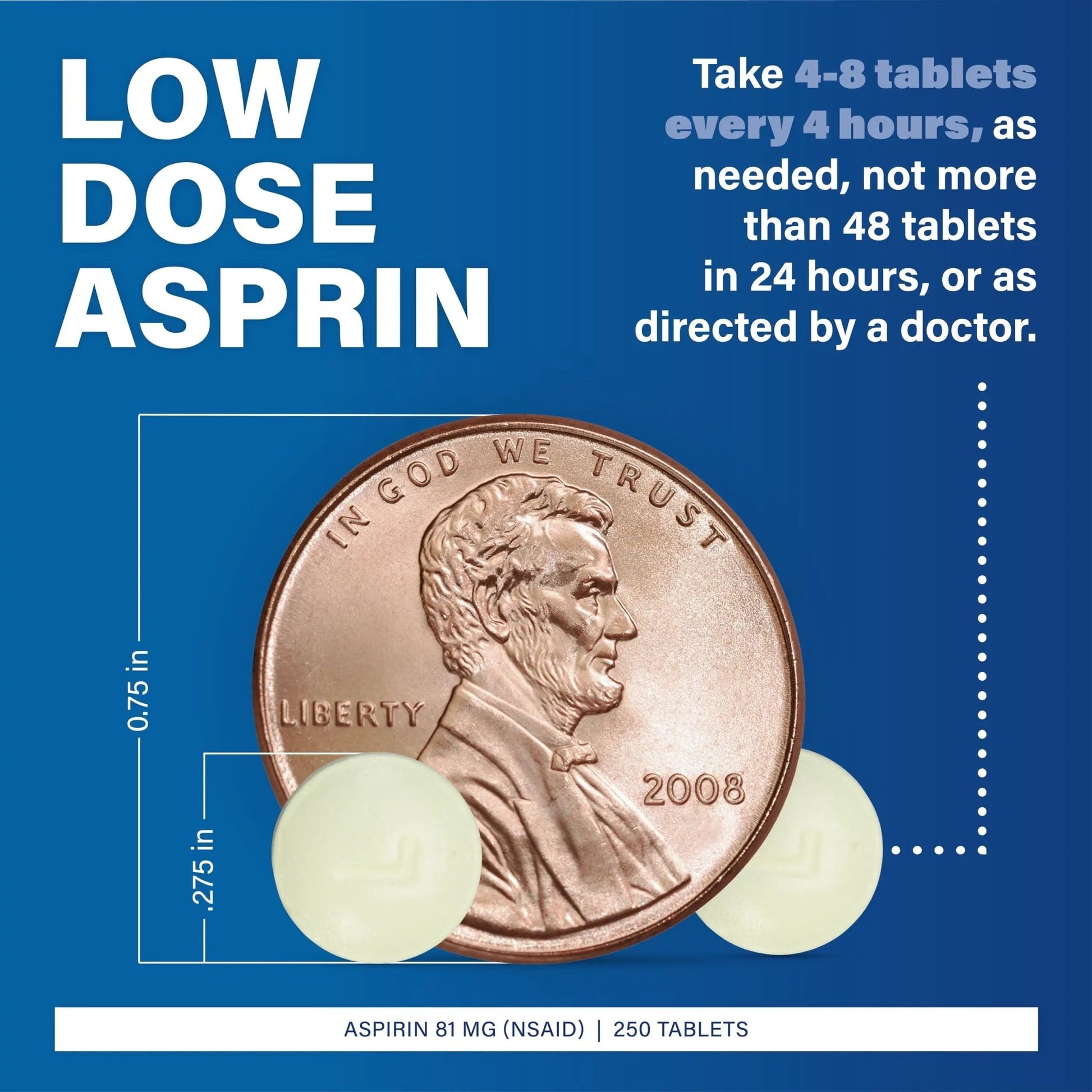 MAJOR Aspirin Low Dose 81 Mg - Pain Reliever (NSAID) - Enteric Coated - 250 Tablets - dailyvitalstore