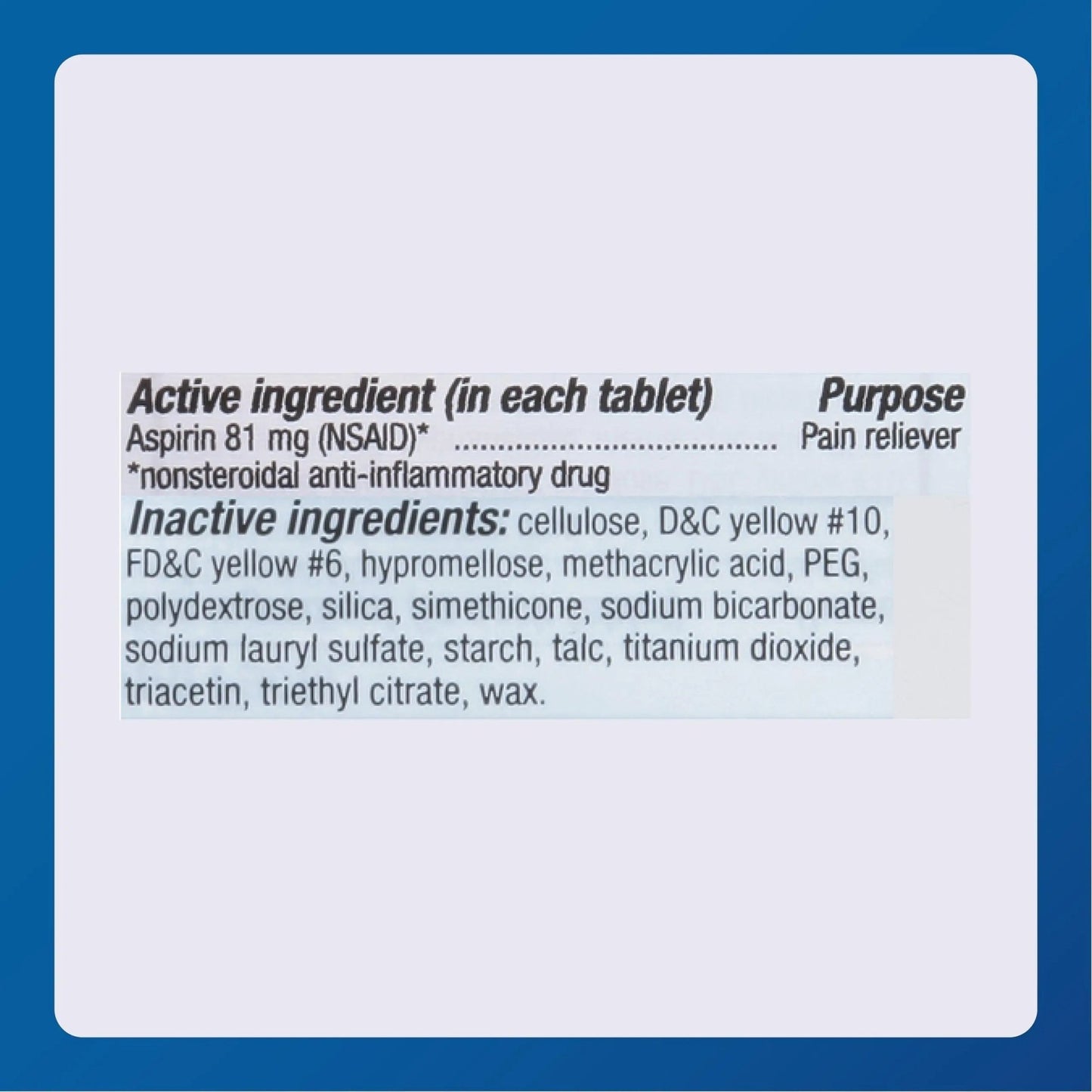 MAJOR Aspirin Low Dose 81 Mg - Pain Reliever (NSAID) - Enteric Coated - 250 Tablets - dailyvitalstore