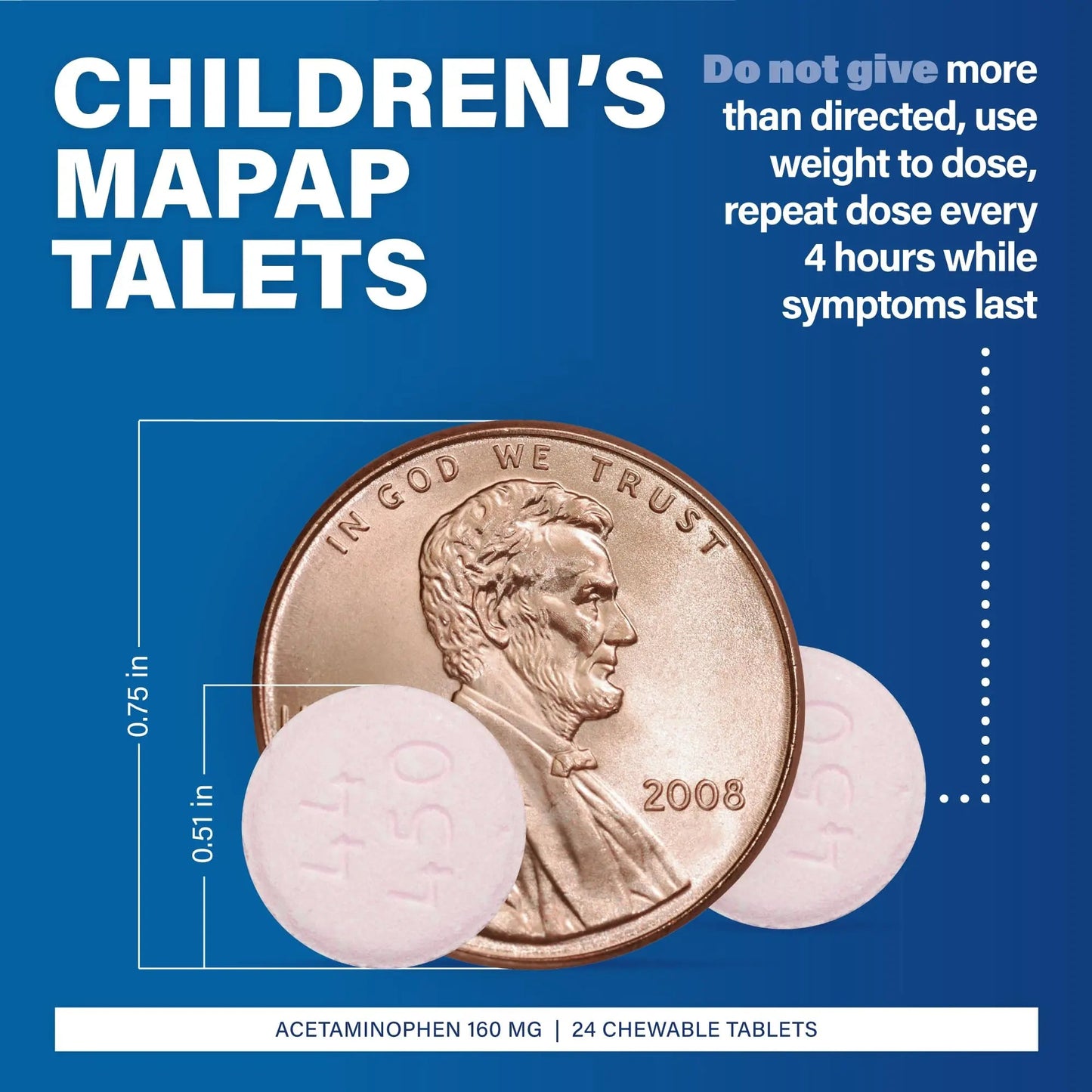 MAJOR Children’s Mapap Acetaminophen 160 mg Chewable Tablets - Pain Reliever/Fever Reducer - Aspirin Free - Ibuprofen Free - for Ages 2 to 11-24 Count (3 Pack) - dailyvitalstore
