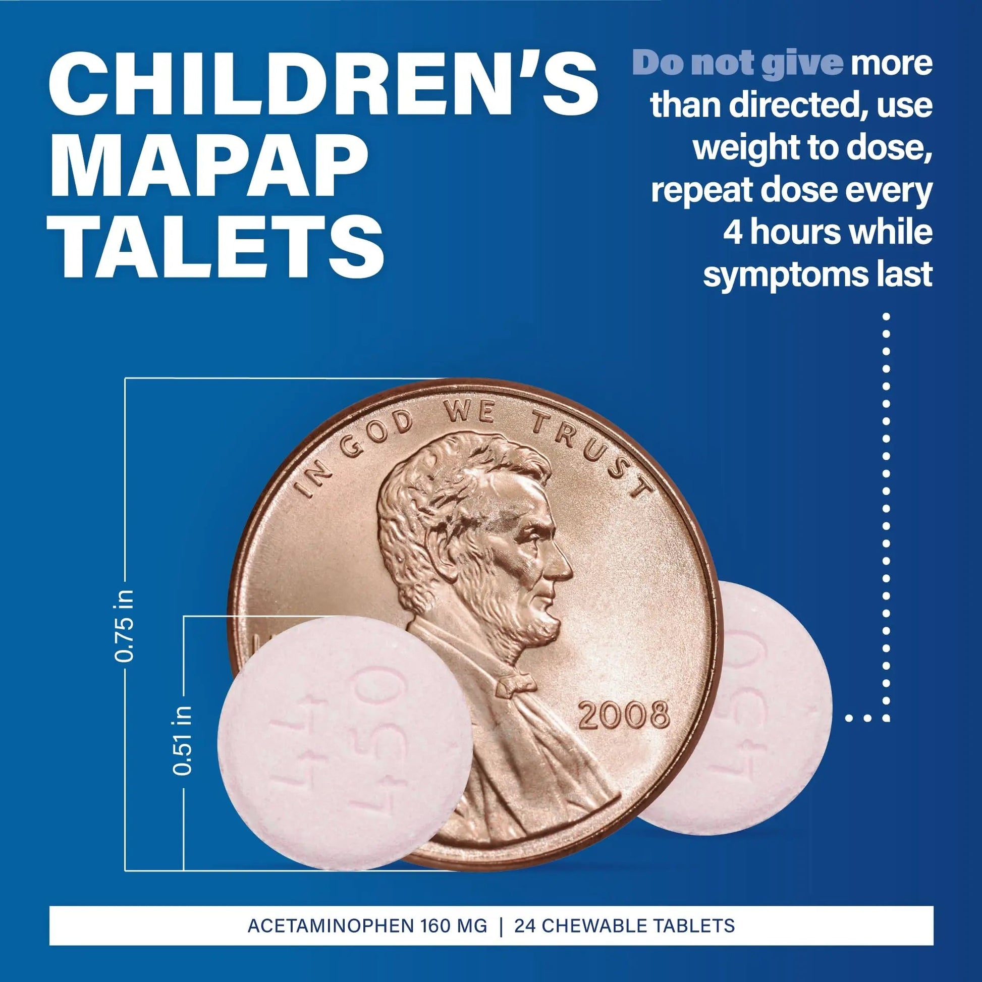 MAJOR Children’s Mapap Acetaminophen 160 mg Chewable Tablets - Pain Reliever/Fever Reducer - Aspirin Free - Ibuprofen Free - for Ages 2 to 11-24 Count (3 Pack) - dailyvitalstore