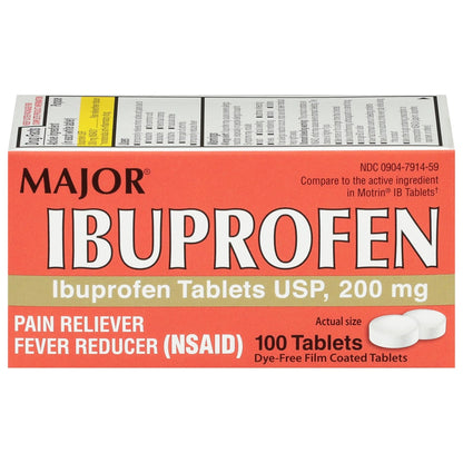 MAJOR Dye-Free Ibuprofen Tablets 200 mg - Helps Temporarily Reduce Fevers - Offers Pain Relief - 100 Tablets (1-Pack) - dailyvitalstore