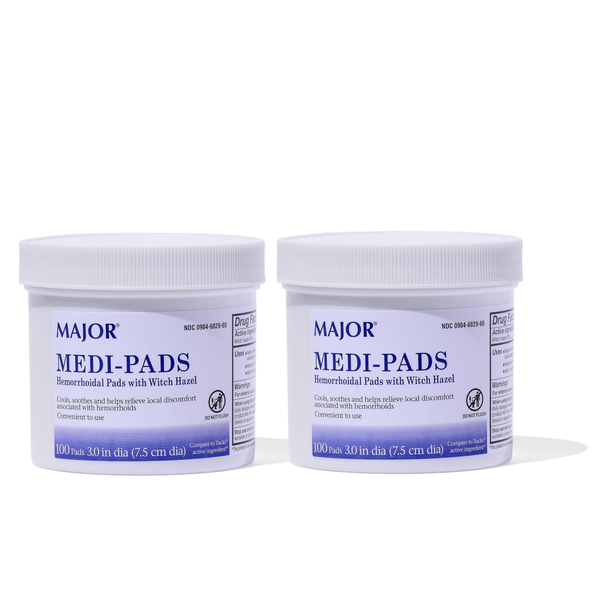 MAJOR Medi-Pads - Hemorrhoidal Hygienic Cleansing Witch Hazel Pads - Cooling Relief with Aloe - 100 Count Jar (2 Pack) - dailyvitalstore