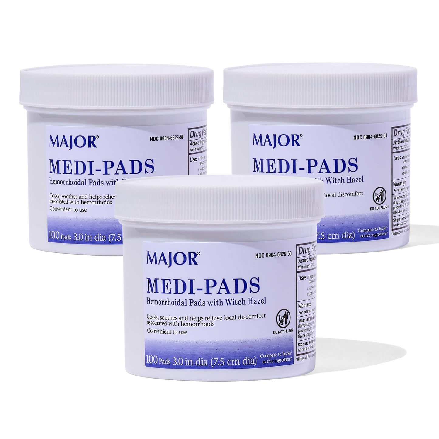 MAJOR Medi-Pads - Hemorrhoidal Hygienic Cleansing Witch Hazel Pads - Cooling Relief with Aloe - 100 Count Jar (3 Pack) - dailyvitalstore
