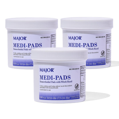 MAJOR Medi-Pads - Hemorrhoidal Hygienic Cleansing Witch Hazel Pads - Cooling Relief with Aloe - 100 Count Jar (3 Pack) - dailyvitalstore