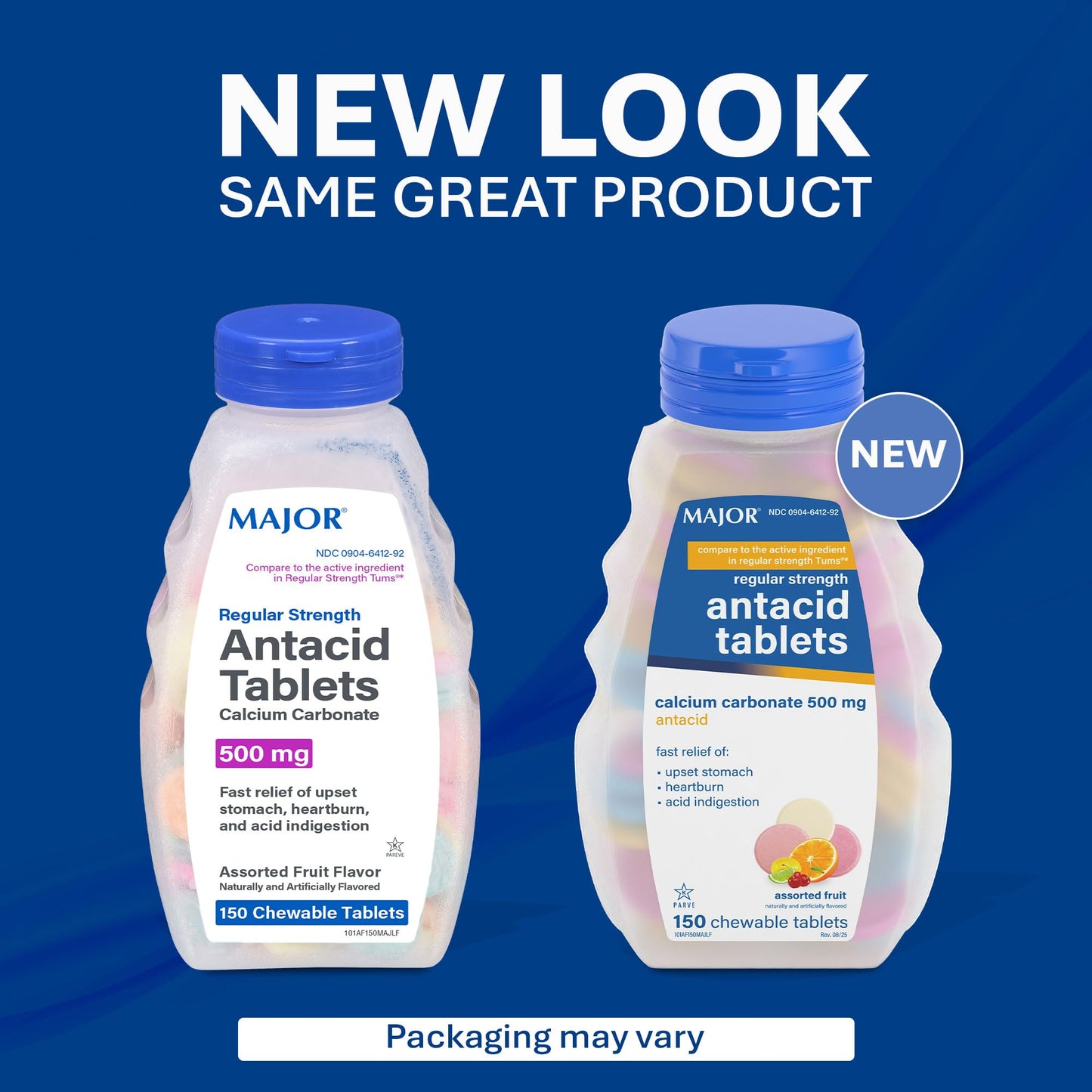 MAJOR Regular Strength Antacid Tablets - Calcium Carbonate 500 mg - Assorted Fruit Flavor - 150 Chewable Count (2 Pack) - dailyvitalstore