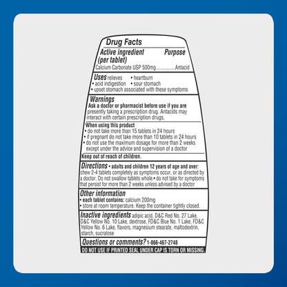 MAJOR Regular Strength Antacid Tablets - Calcium Carbonate 500 mg - Assorted Fruit Flavor - 150 Chewable Count (2 Pack) - dailyvitalstore