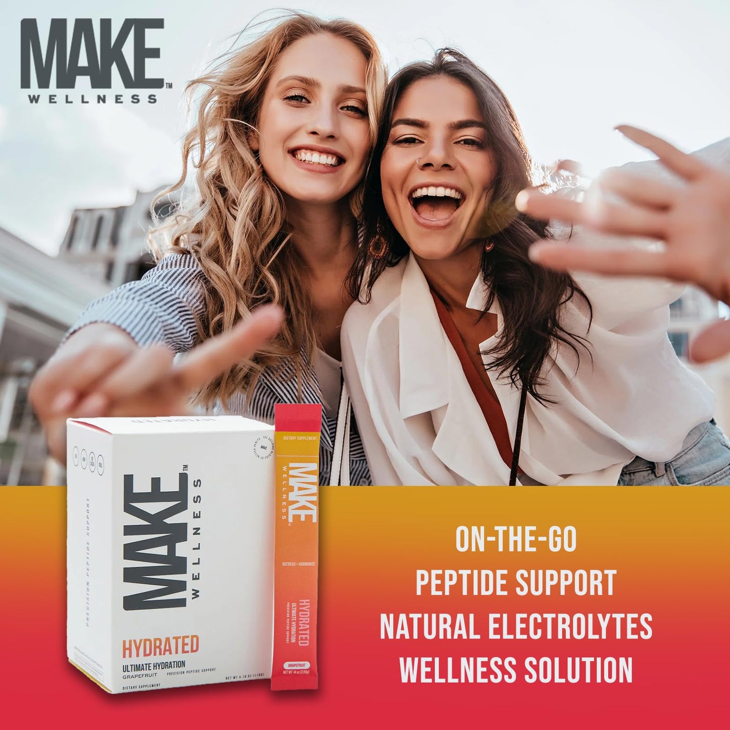 Make Wellness HYDRATED | 30 Servings | Grapefruit Flavor | Supports Hydration & Electrolyte Balance | Bioactive Peptide Blend for Daily Overall Wellness - dailyvitalstore