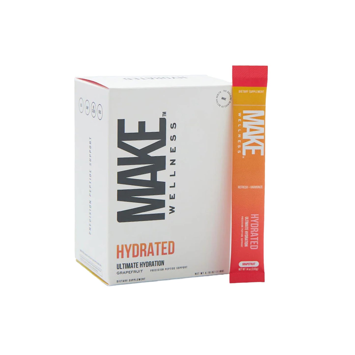 Make Wellness HYDRATED | 30 Servings | Grapefruit Flavor | Supports Hydration & Electrolyte Balance | Bioactive Peptide Blend for Daily Overall Wellness - dailyvitalstore