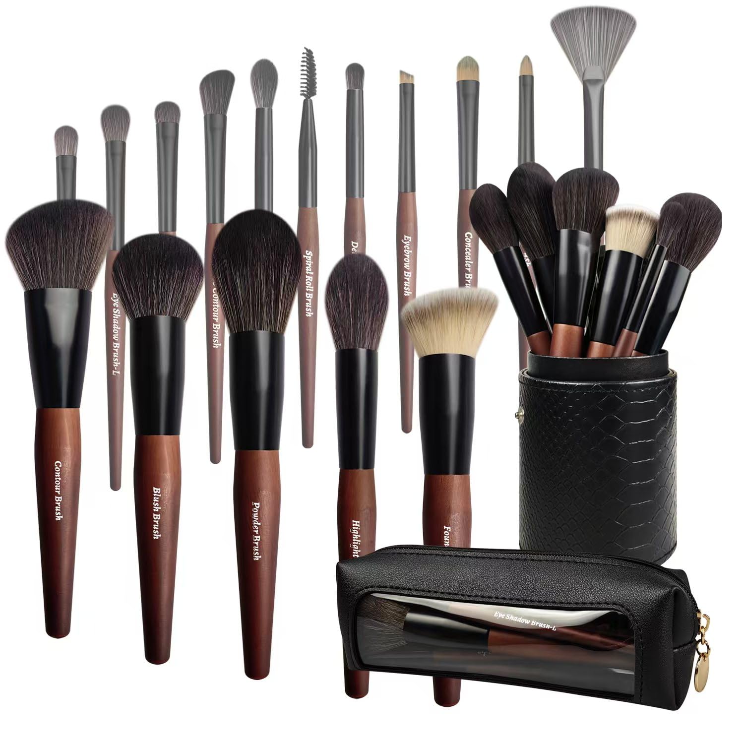 Makeup Brushes 16 Pcs Makeup Brush Set Professional, Wood Handle Travel Make Up Brushes Set with Case, Premium Cruelty-Free Synthetic Fiber Hair Makeup Brush Kit with Holder - dailyvitalstore
