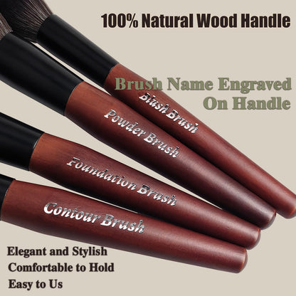 Makeup Brushes 16 Pcs Makeup Brush Set Professional, Wood Handle Travel Make Up Brushes Set with Case, Premium Cruelty-Free Synthetic Fiber Hair Makeup Brush Kit with Holder - dailyvitalstore