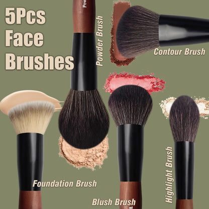 Makeup Brushes 16 Pcs Makeup Brush Set Professional, Wood Handle Travel Make Up Brushes Set with Case, Premium Cruelty-Free Synthetic Fiber Hair Makeup Brush Kit with Holder - dailyvitalstore