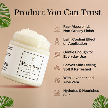 Mama Bear Oasis Lotion - Magnesium Cream - Lavender Magnesium Lotion for Foot, Hands, Legs, Toes Includes Arnica, Vitamin B6, Aloe Vera, MSM (Pack of 2) - dailyvitalstore