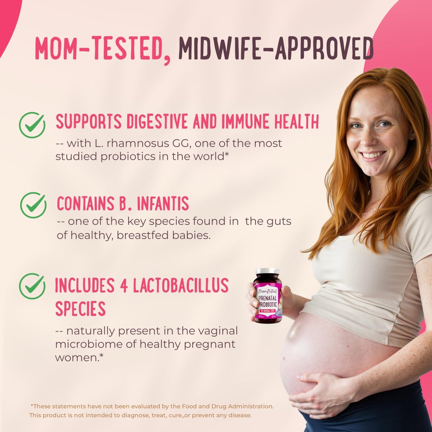 Mama Natural Prenatal Probiotics for Women – Gut & Immune Support for Pregnancy, Breastfeeding & Postpartum* | 25 Billion CFU, 12 Strain Probiotic & Prebiotic Blend to Support Mom and Baby - dailyvitalstore
