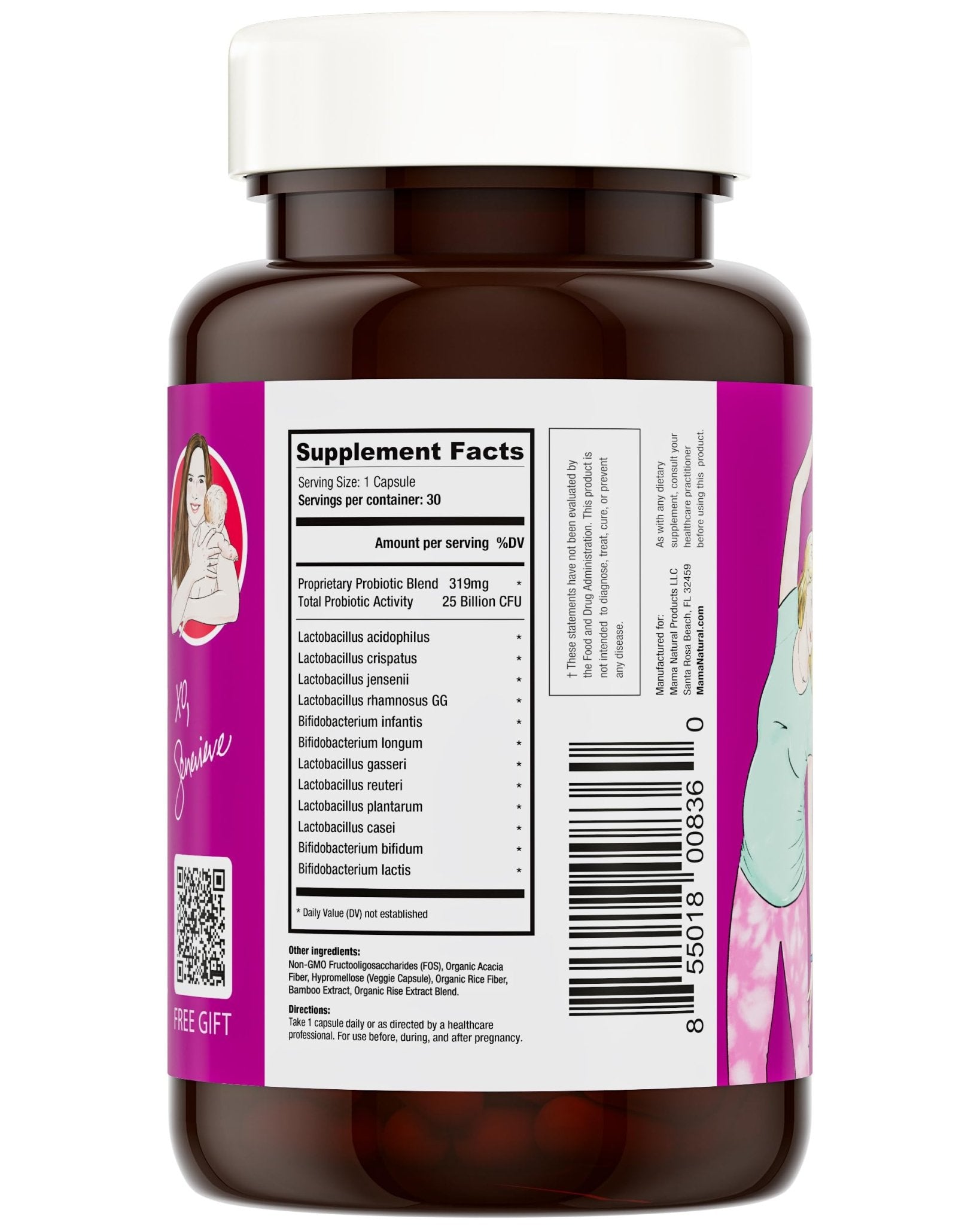 Mama Natural Prenatal Probiotics for Women – Gut & Immune Support for Pregnancy, Breastfeeding & Postpartum* | 25 Billion CFU, 12 Strain Probiotic & Prebiotic Blend to Support Mom and Baby - dailyvitalstore