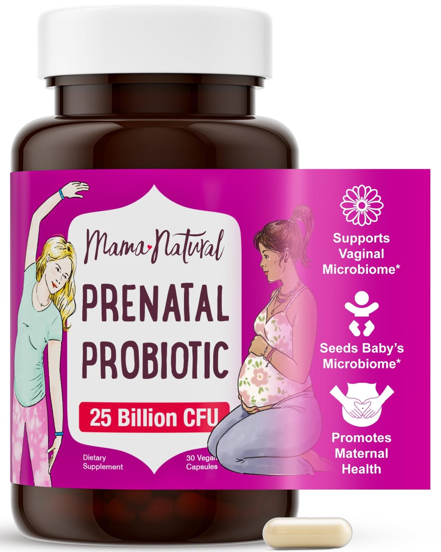 Mama Natural Prenatal Probiotics for Women – Gut & Immune Support for Pregnancy, Breastfeeding & Postpartum* | 25 Billion CFU, 12 Strain Probiotic & Prebiotic Blend to Support Mom and Baby - dailyvitalstore