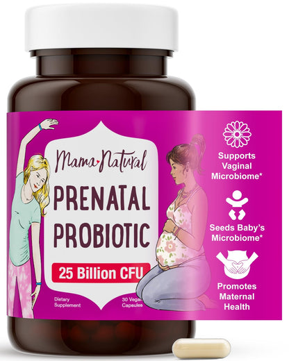 Mama Natural Prenatal Probiotics for Women – Gut & Immune Support for Pregnancy, Breastfeeding & Postpartum* | 25 Billion CFU, 12 Strain Probiotic & Prebiotic Blend to Support Mom and Baby - dailyvitalstore