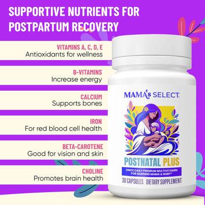 Mama's Select Postnatal Vitamins – Boosts Hair Recovery, Milk Supply, & Wellness – Allergen-Free, Vegan, MTHFR Friendly, Methylated Folate & B Vitamins, - dailyvitalstore