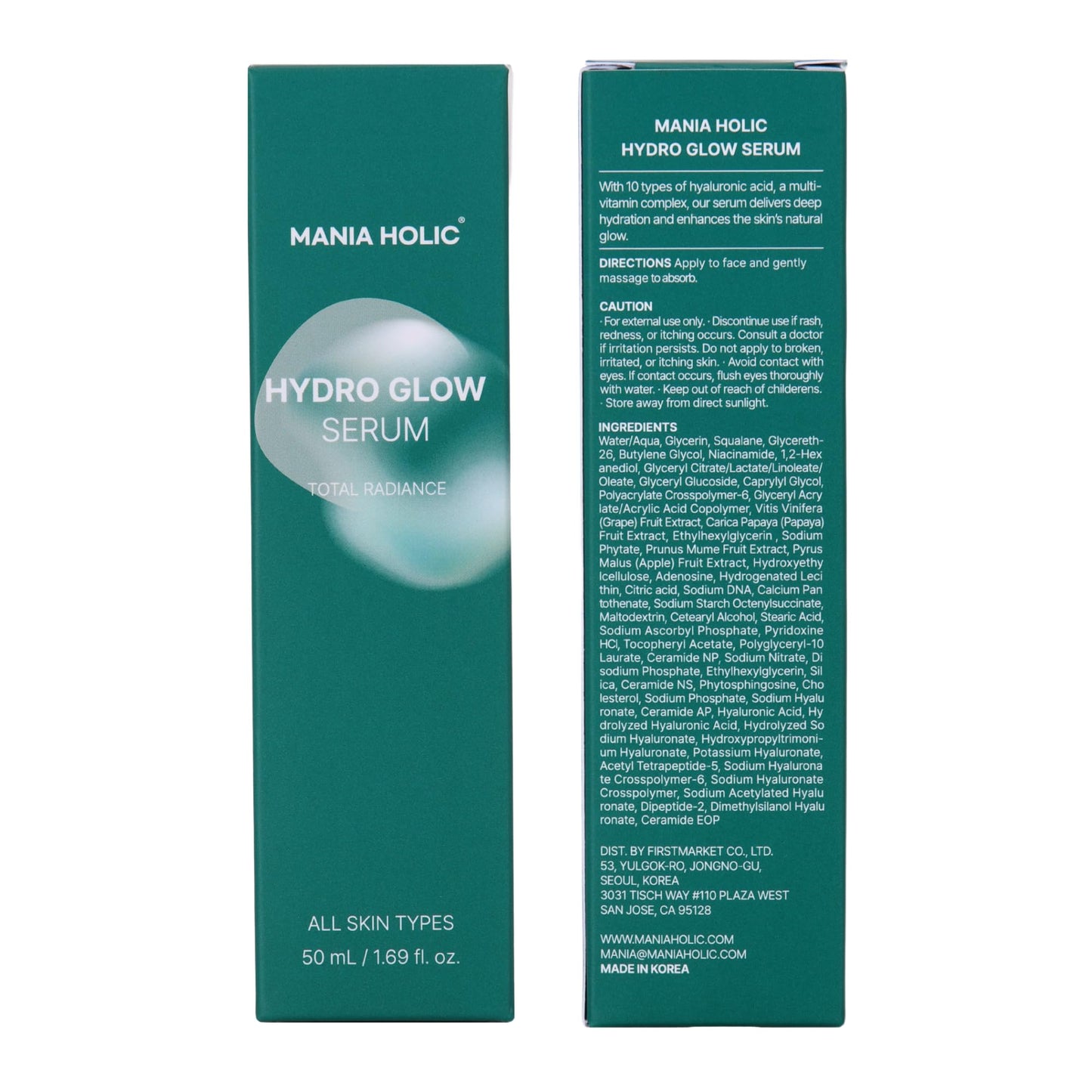 MANIA HOLIC Hydro Glow Serum, Hydrating Facial Serum for Smoother Skin, Made with 10 Hyaluronic Acids, Vitamins B,C, E, & Ceramides, Lightweight and Non-Greasy - dailyvitalstore