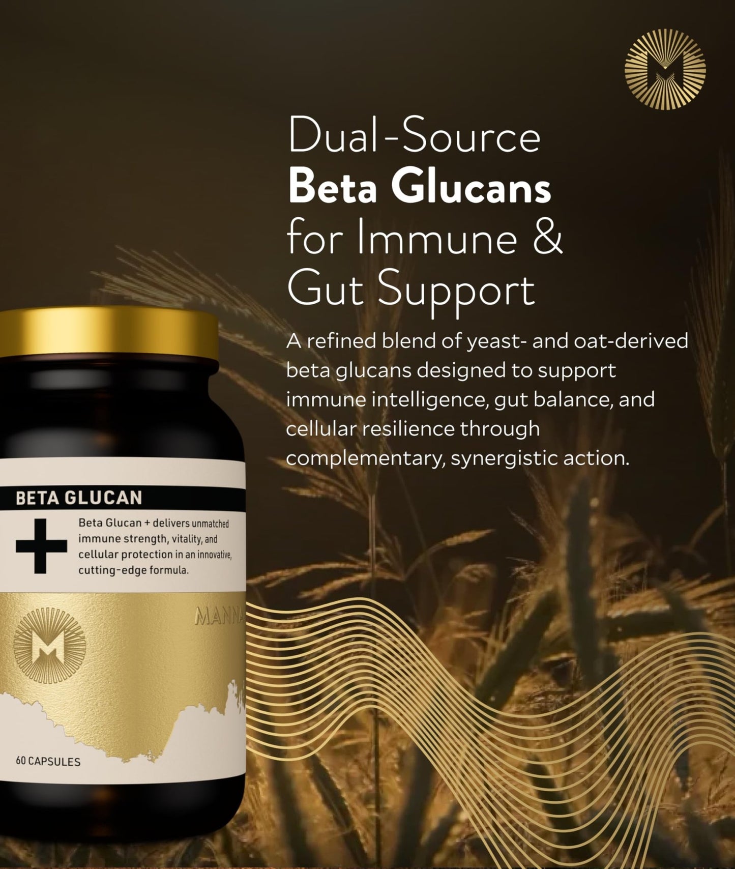 Manna Beta Glucan+ Capsules | 1000mg Beta Glucan Complex | Reishi Mushroom & Oats | Supplement for Immune Support, Heart Health, Cellular Renewal & Antioxidant Protection | 60 Count - dailyvitalstore