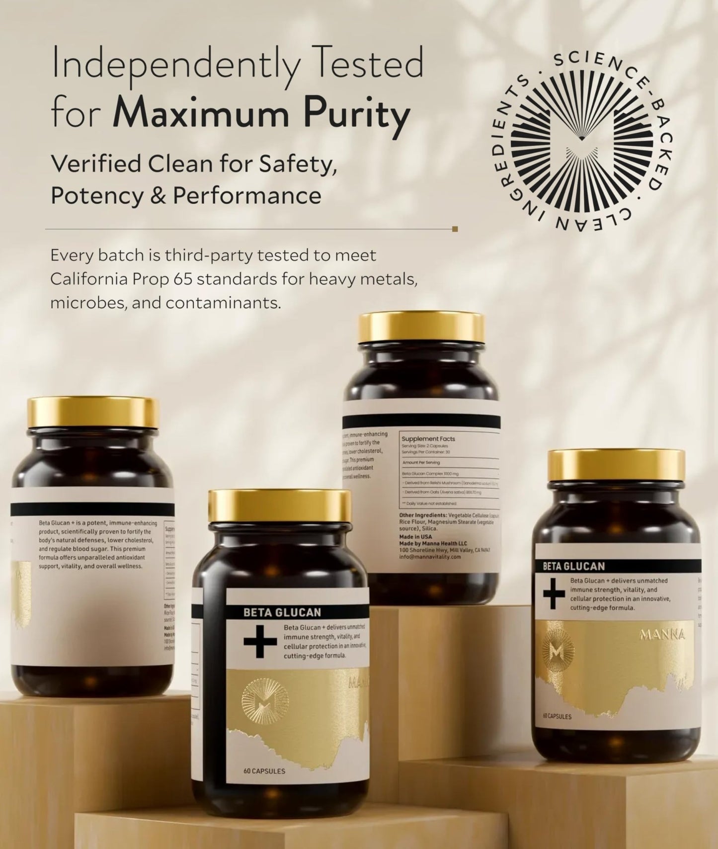 Manna Beta Glucan+ Capsules | 1000mg Beta Glucan Complex | Reishi Mushroom & Oats | Supplement for Immune Support, Heart Health, Cellular Renewal & Antioxidant Protection | 60 Count - dailyvitalstore