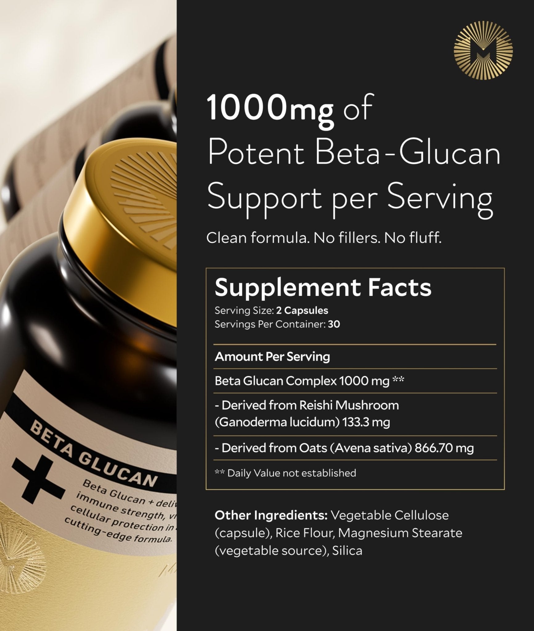 Manna Beta Glucan+ Capsules | 1000mg Beta Glucan Complex | Reishi Mushroom & Oats | Supplement for Immune Support, Heart Health, Cellular Renewal & Antioxidant Protection | 60 Count - dailyvitalstore