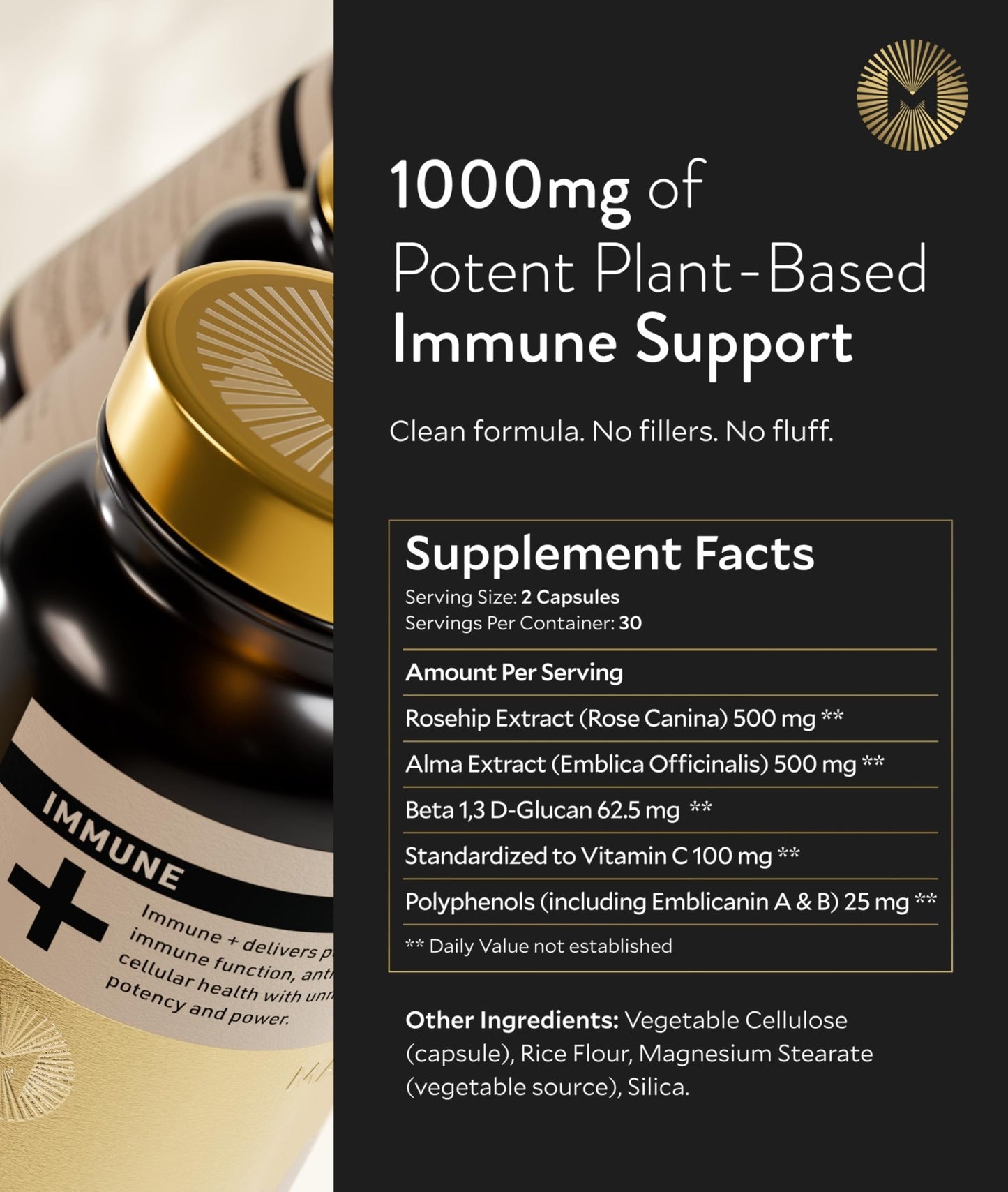 Manna Immune+ Capsules | 500mg Amla Extract & 500mg Rosehip Extract | Vitamin C Supplement for Immune Boost, Antioxidants, Heart Health, Digestion & Immune System Support | For Daily Use | 60 Count - dailyvitalstore