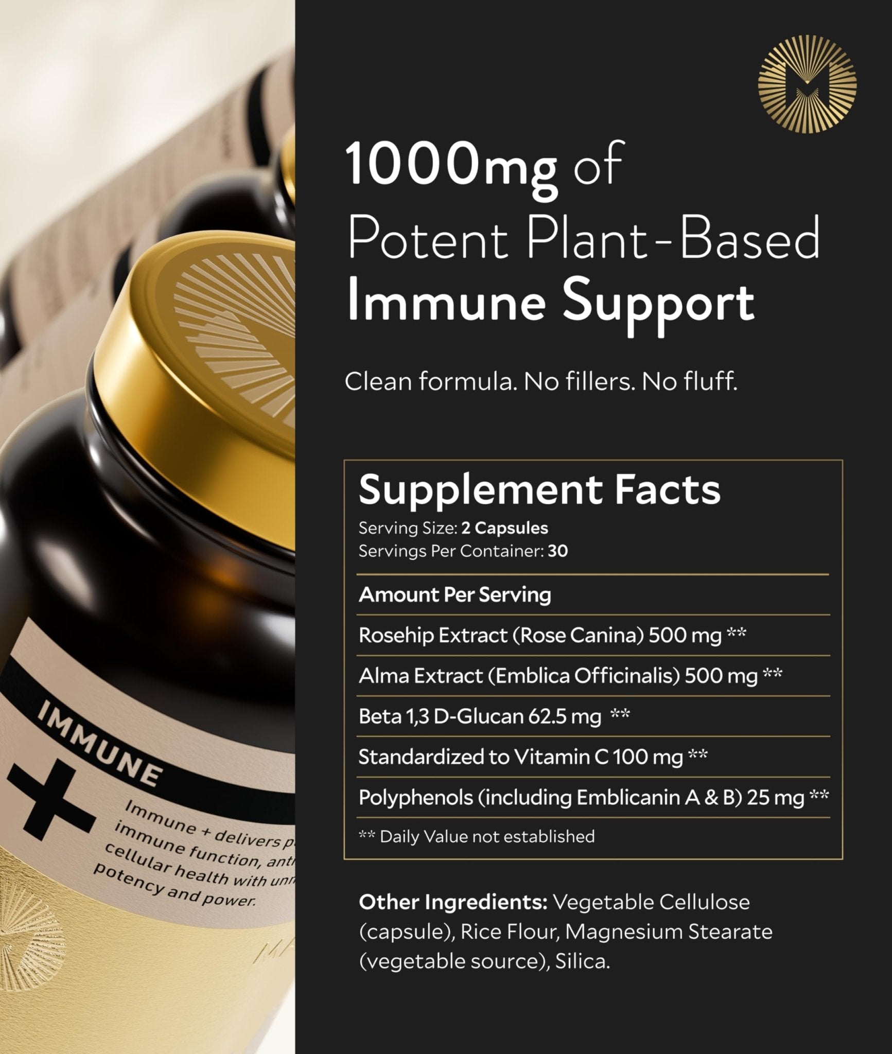 Manna Immune+ Capsules | 500mg Amla Extract & 500mg Rosehip Extract | Vitamin C Supplement for Immune Boost, Antioxidants, Heart Health, Digestion & Immune System Support | For Daily Use | 60 Count - dailyvitalstore