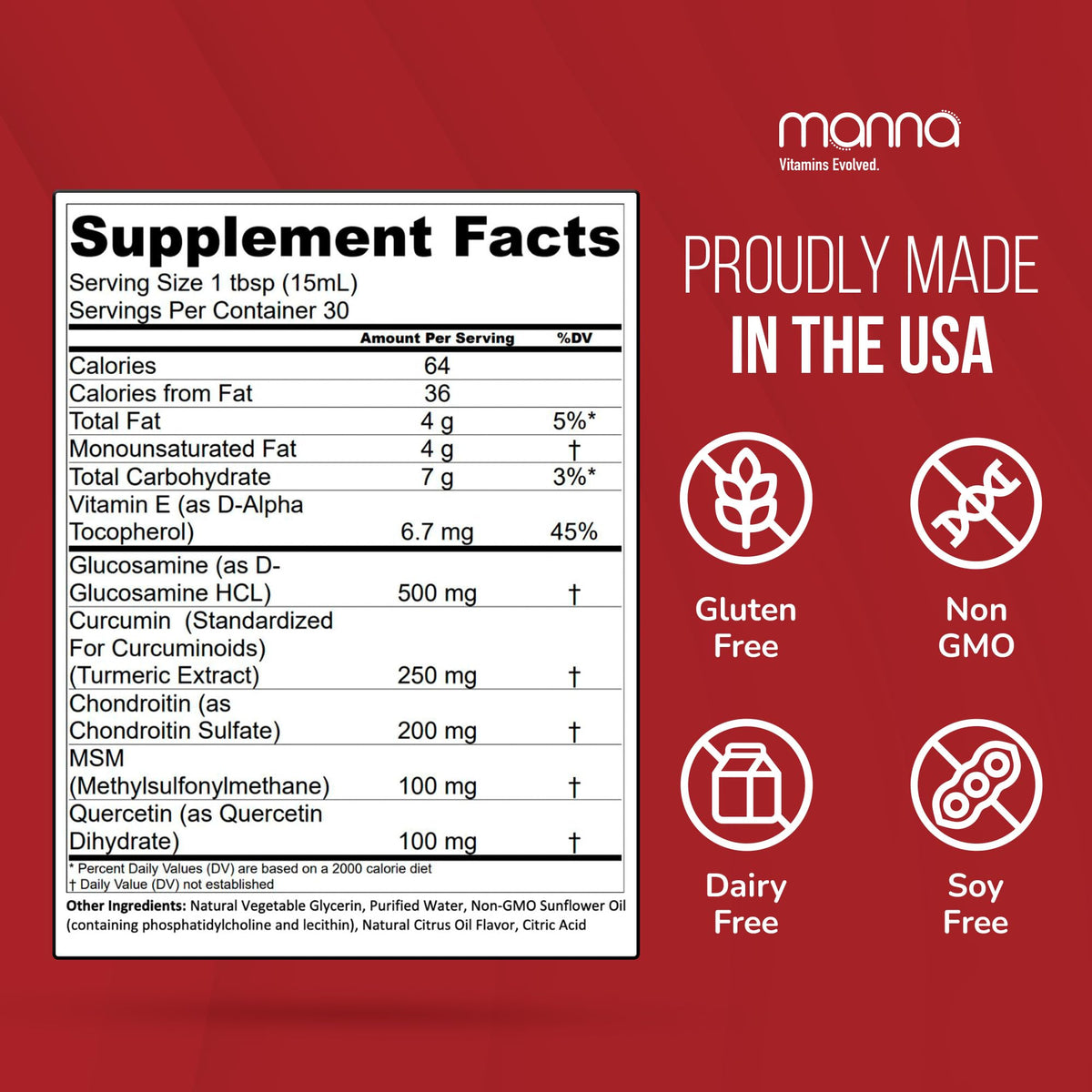 Manna Vitamins Evolved Liposomal Joint Relief Supplement for Women, Men Includes Curcumin, Glucosamine, Chondroitin, Quercetin for Joint Health, Swelling, Aches, Increase Range of Motion, Mobility - dailyvitalstore