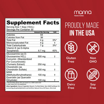 Manna Vitamins Evolved Liposomal Joint Relief Supplement for Women, Men Includes Curcumin, Glucosamine, Chondroitin, Quercetin for Joint Health, Swelling, Aches, Increase Range of Motion, Mobility - dailyvitalstore