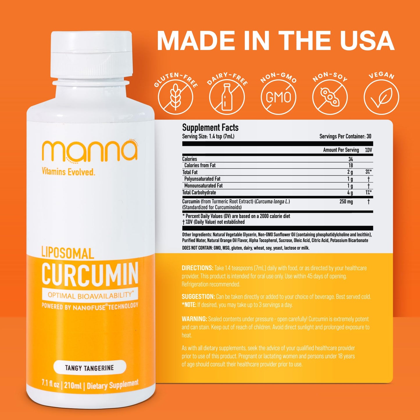 Manna Vitamins Evolved Liposomal Liquid Curcumin for Advanced Absorption Best Turmeric Supplement for Daily Joint & Immune Health Support - Vegan, Non-GMO, 95% Curcuminoids (1 Pack) - dailyvitalstore