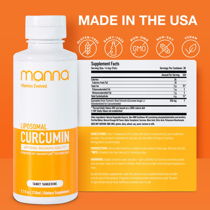 Manna Vitamins Evolved Liposomal Liquid Curcumin for Advanced Absorption Best Turmeric Supplement for Daily Joint & Immune Health Support - Vegan, Non-GMO, 95% Curcuminoids (1 Pack) - dailyvitalstore
