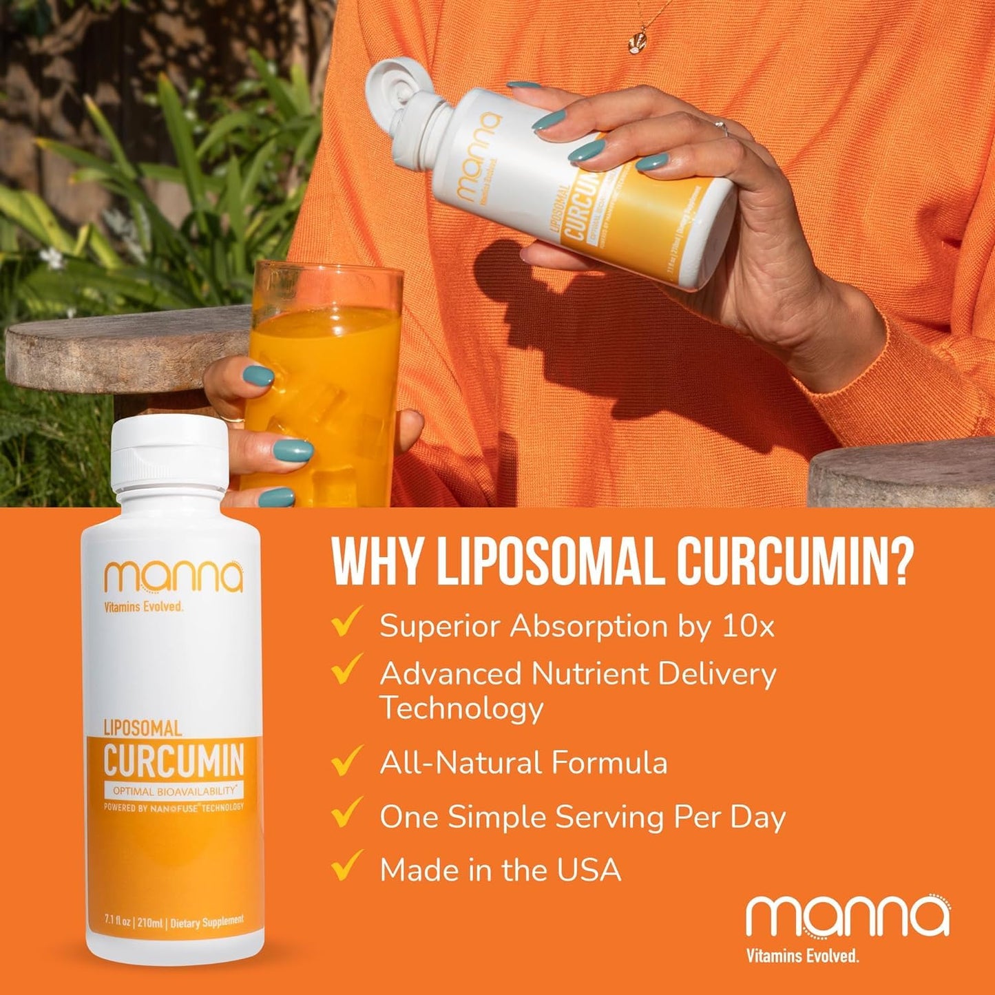 Manna Vitamins Evolved Liposomal Liquid Curcumin for Advanced Absorption Best Turmeric Supplement for Daily Joint & Immune Health Support - Vegan, Non-GMO, 95% Curcuminoids (1 Pack) - dailyvitalstore