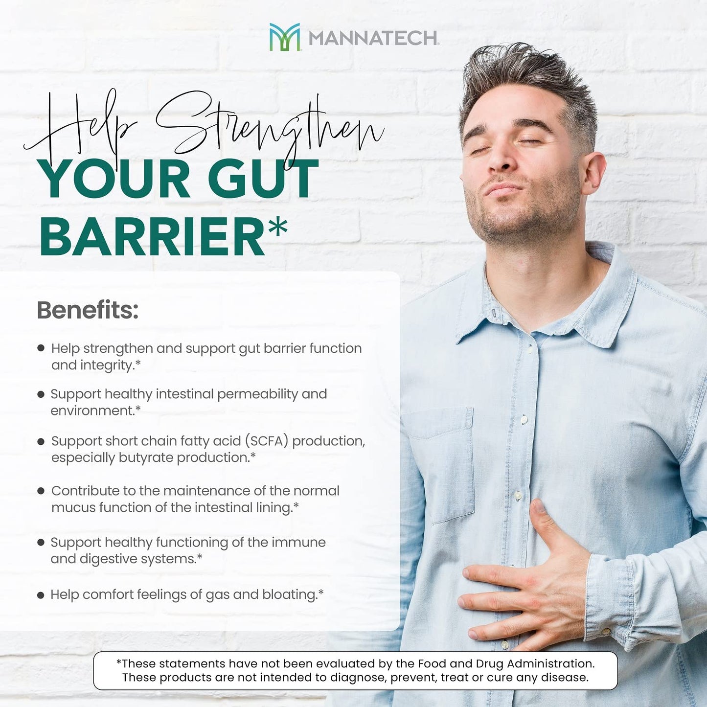 Mannatech Butyrate Supplement - Supports Gut Barrier Function, Intestinal Health, and Digestive Comfort - Promotes Short Chain Fatty Acid Production, Immune Support Supplement GI-Defense 60 Capsules - dailyvitalstore