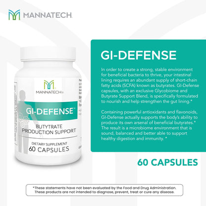 Mannatech Butyrate Supplement - Supports Gut Barrier Function, Intestinal Health, and Digestive Comfort - Promotes Short Chain Fatty Acid Production, Immune Support Supplement GI-Defense 60 Capsules - dailyvitalstore