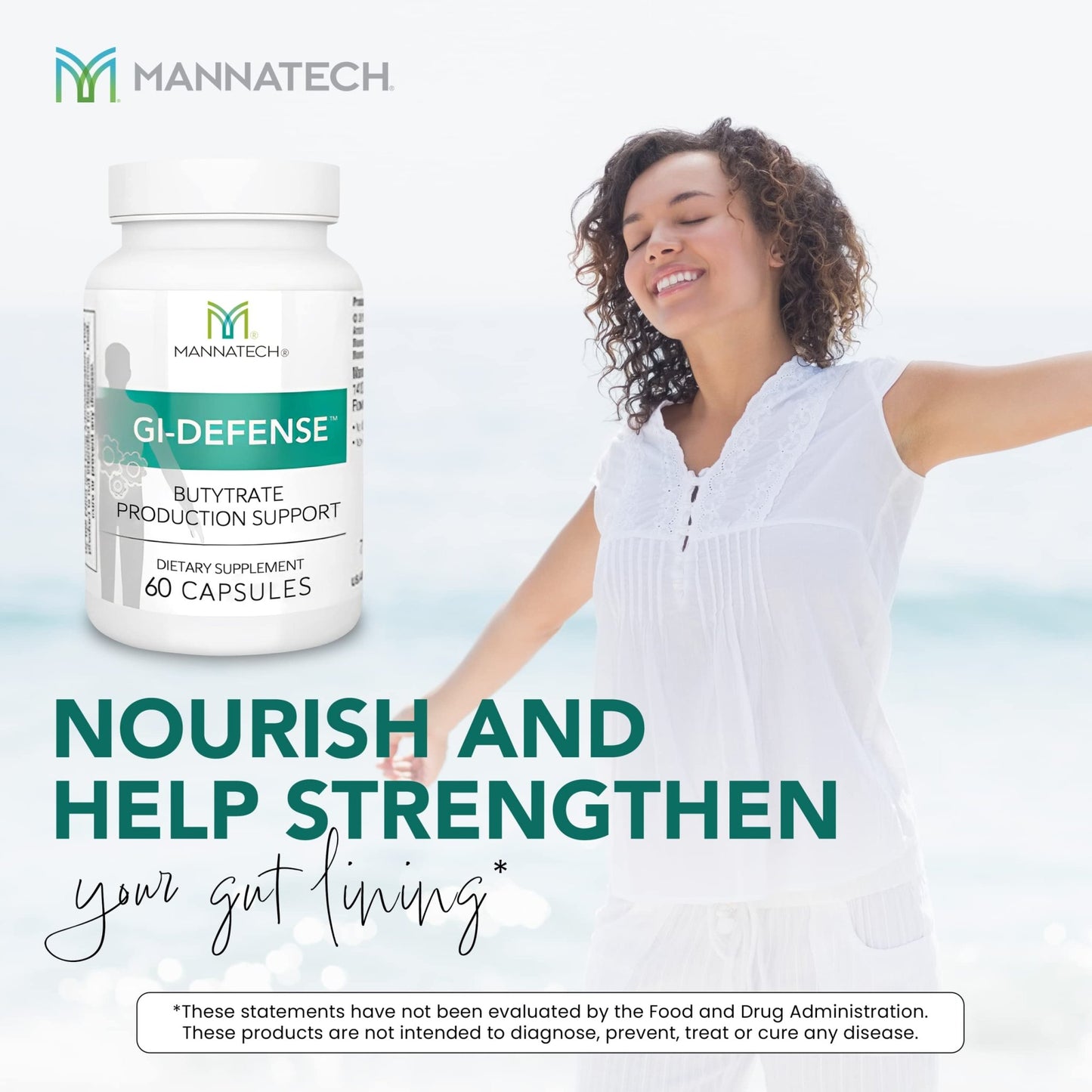 Mannatech Butyrate Supplement - Supports Gut Barrier Function, Intestinal Health, and Digestive Comfort - Promotes Short Chain Fatty Acid Production, Immune Support Supplement GI-Defense 60 Capsules - dailyvitalstore