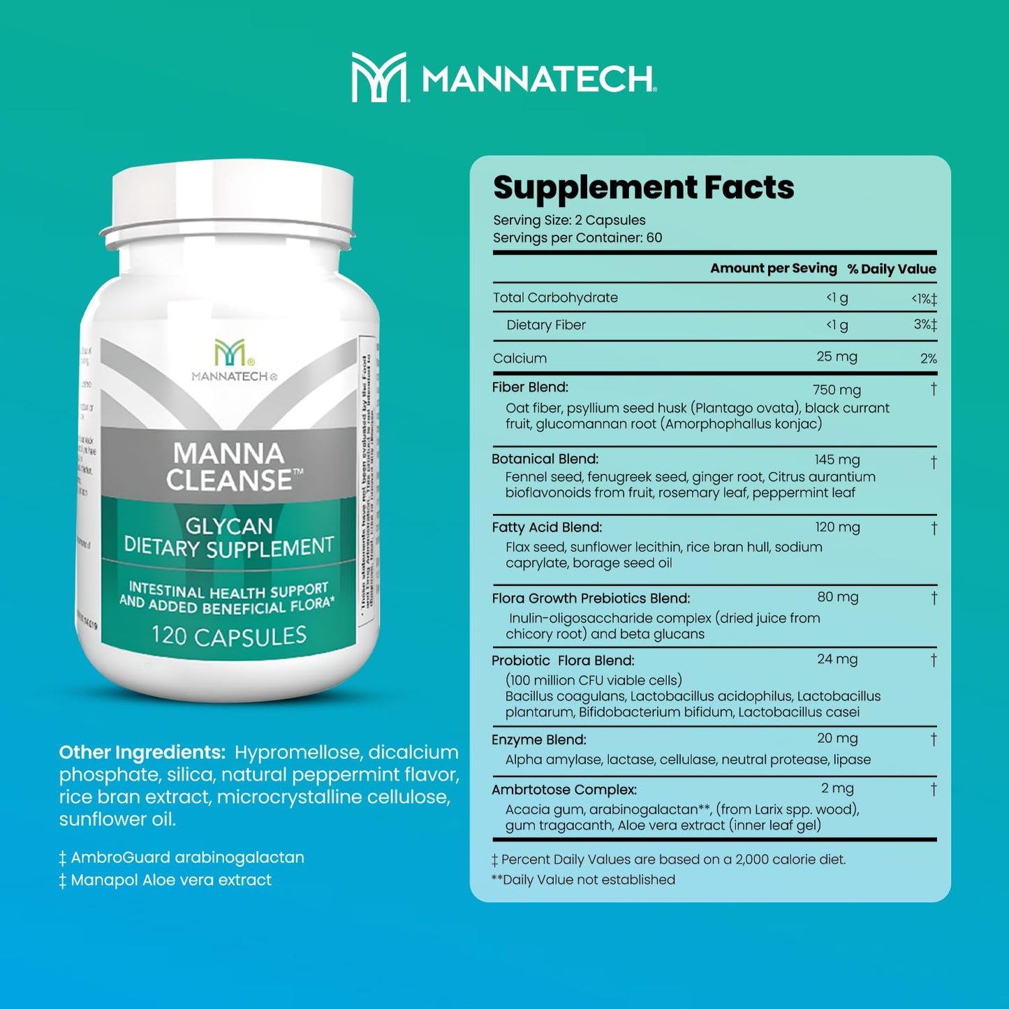 Mannatech Digestive Enzymes and Probiotics - Powered by Ambrotose Derived from The Aloe Vera Plant - Digestive and Colon Cleanser Helps Support Overall Gut Heath - dailyvitalstore