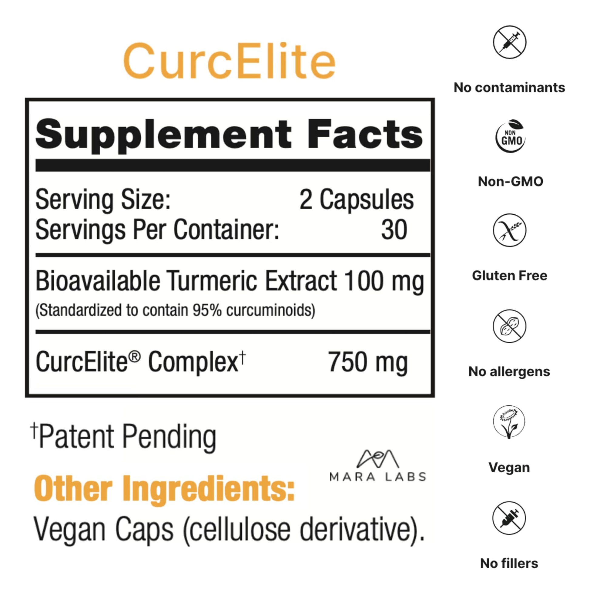 Mara Labs CurcElite Curcumin | Turmeric Extract 95% Curcuminoids | Vegan, No Fillers, and Non-GMO | 60 Vegan Capsules - dailyvitalstore