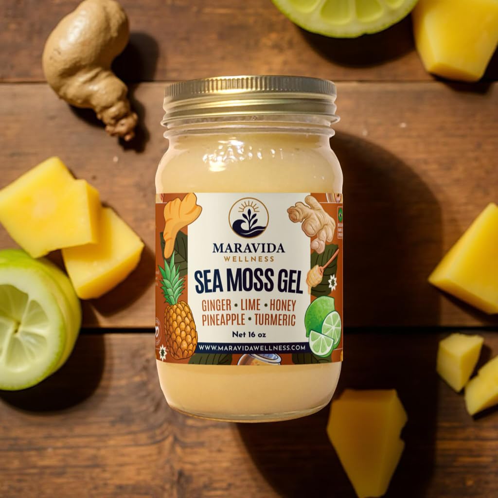 Maravida Wellness Sea Moss Gel – Pineapple, Lime, Honey, Ginger & Turmeric – 100% Natural Raw Organic Irish Moss – 16oz Jar – Premium Superfood for Everyday Wellness - dailyvitalstore