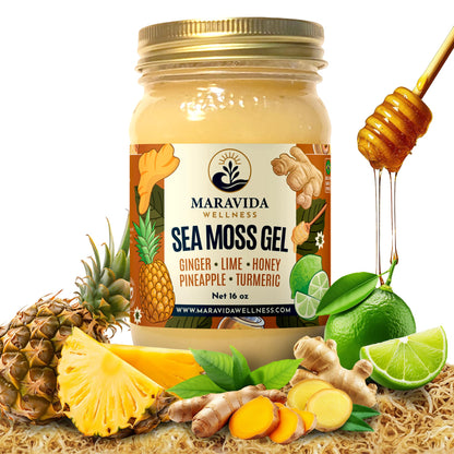 Maravida Wellness Sea Moss Gel – Pineapple, Lime, Honey, Ginger & Turmeric – 100% Natural Raw Organic Irish Moss – 16oz Jar – Premium Superfood for Everyday Wellness - dailyvitalstore